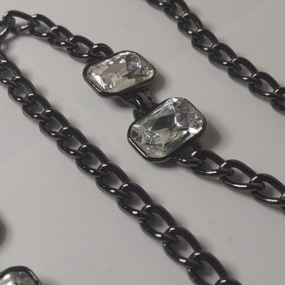 Heavy Metal And Glass Black Chain Necklace 30 Inches - Picture 9 of 14